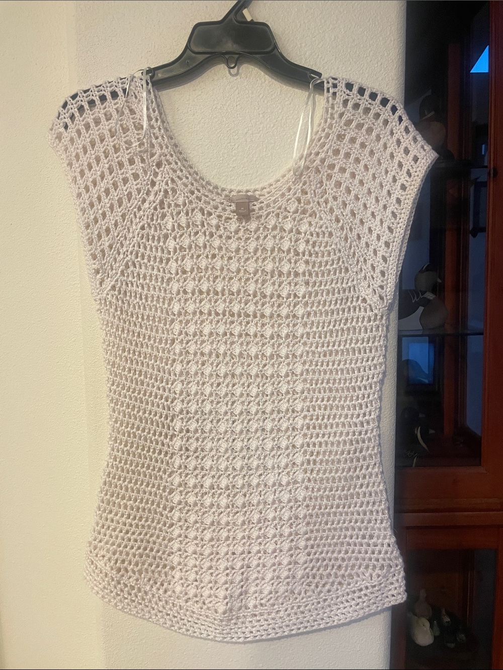 Dress Barn White Crochet Cap-Sleeve Top